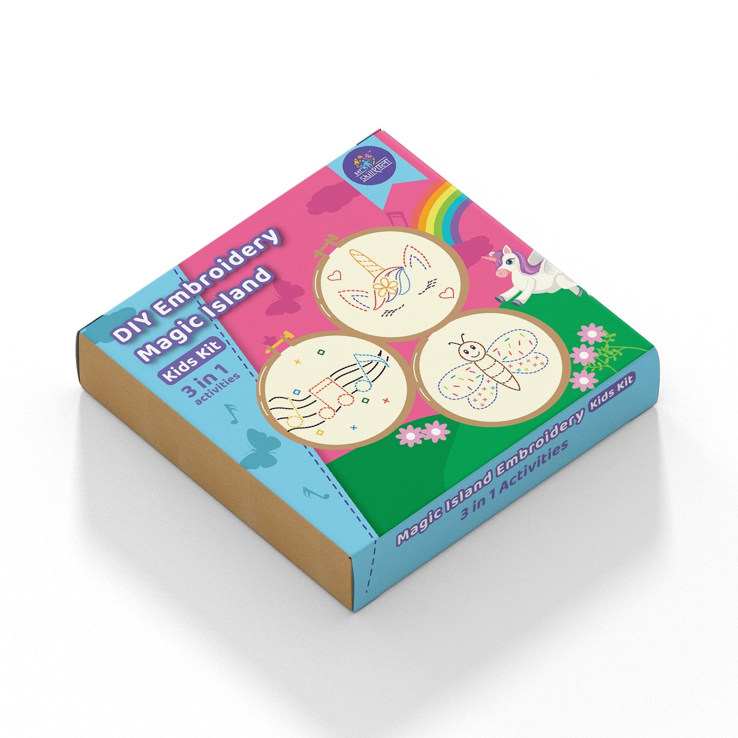 Complete Embroidery Magic Island Kit with Unicorn, Music Note, and Butterfly Templates - MySkillShaala