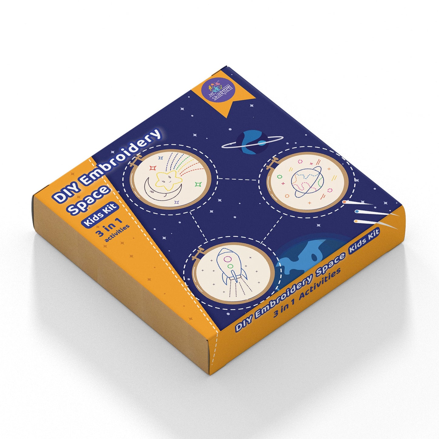 Complete Space Embroidery Kit with Moon, Star, Saturn, and Rocket Templates - MySkillShaala