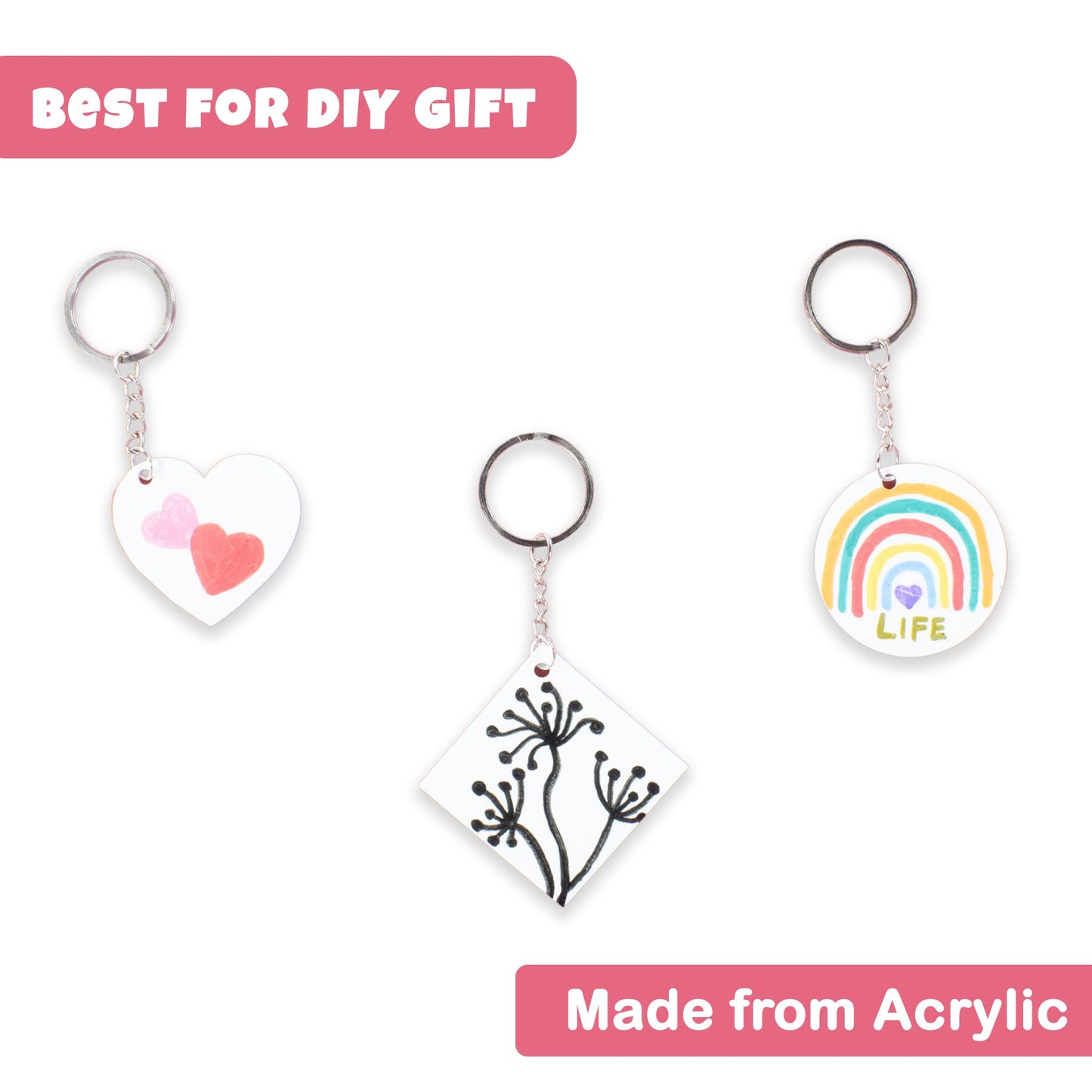 6 Acrylic Keychains for DIY Crafts - Circle, Rectangle & Heart Shapes for Custom Gifts - VibhutiCrafts