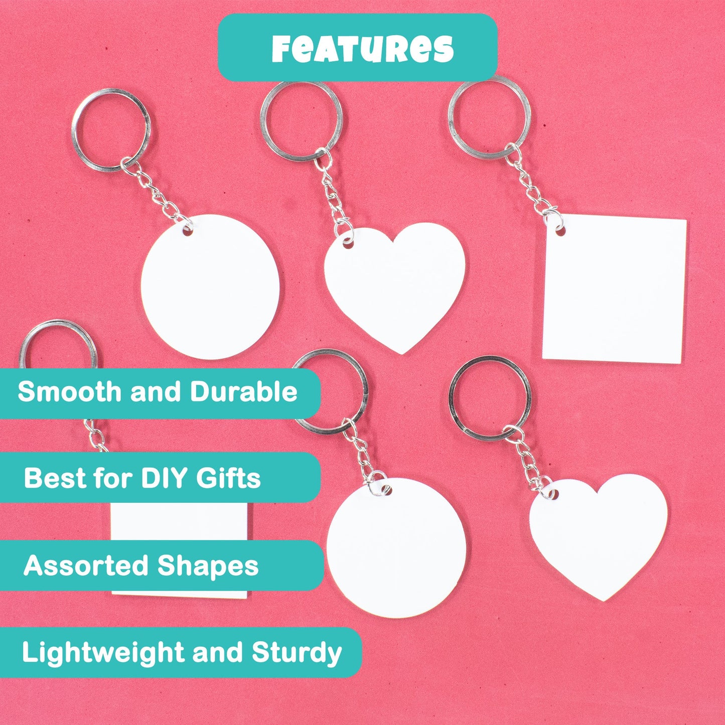 6 Acrylic Keychains for DIY Crafts - Circle, Rectangle & Heart Shapes for Custom Gifts - VibhutiCrafts