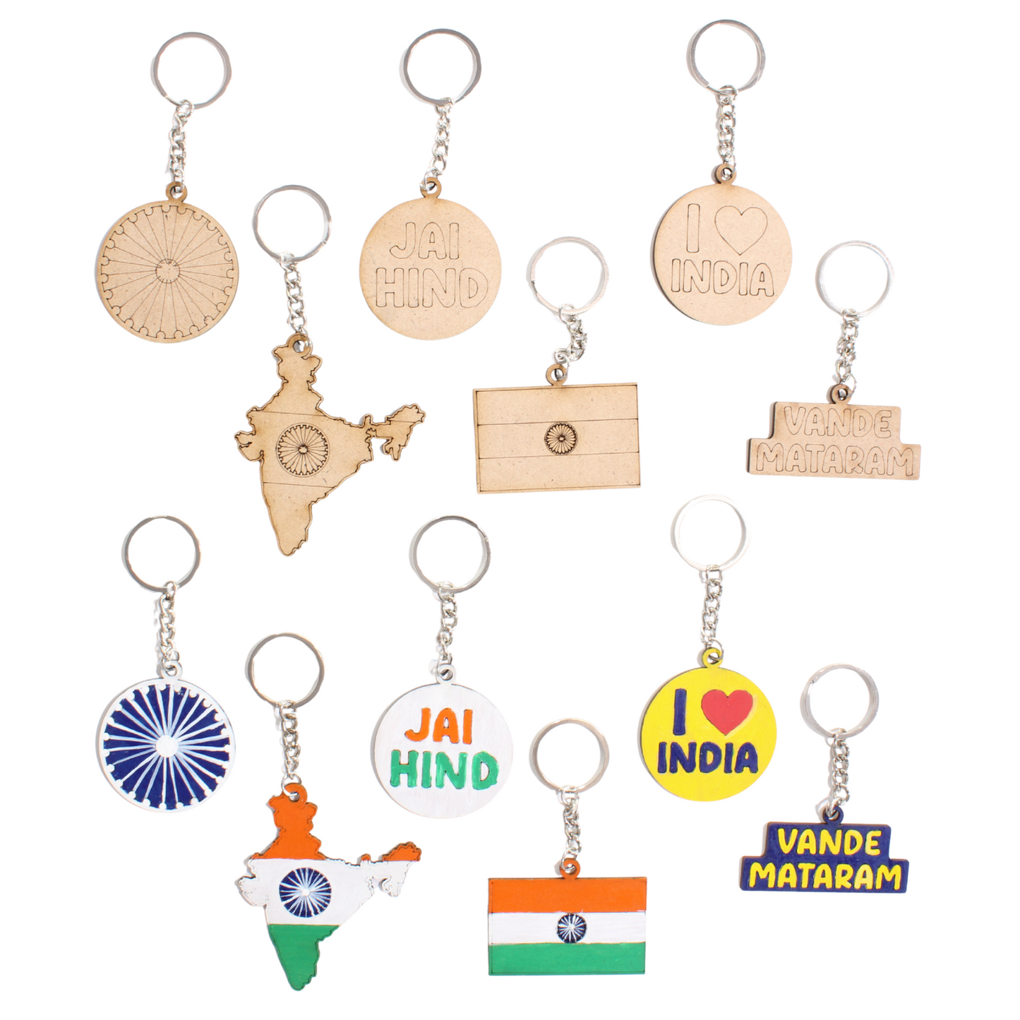 VibhutiCrafts Independence Day Keychain Painting Kit | Flag, Map, Jai Hind & More | Paints + Brush Included