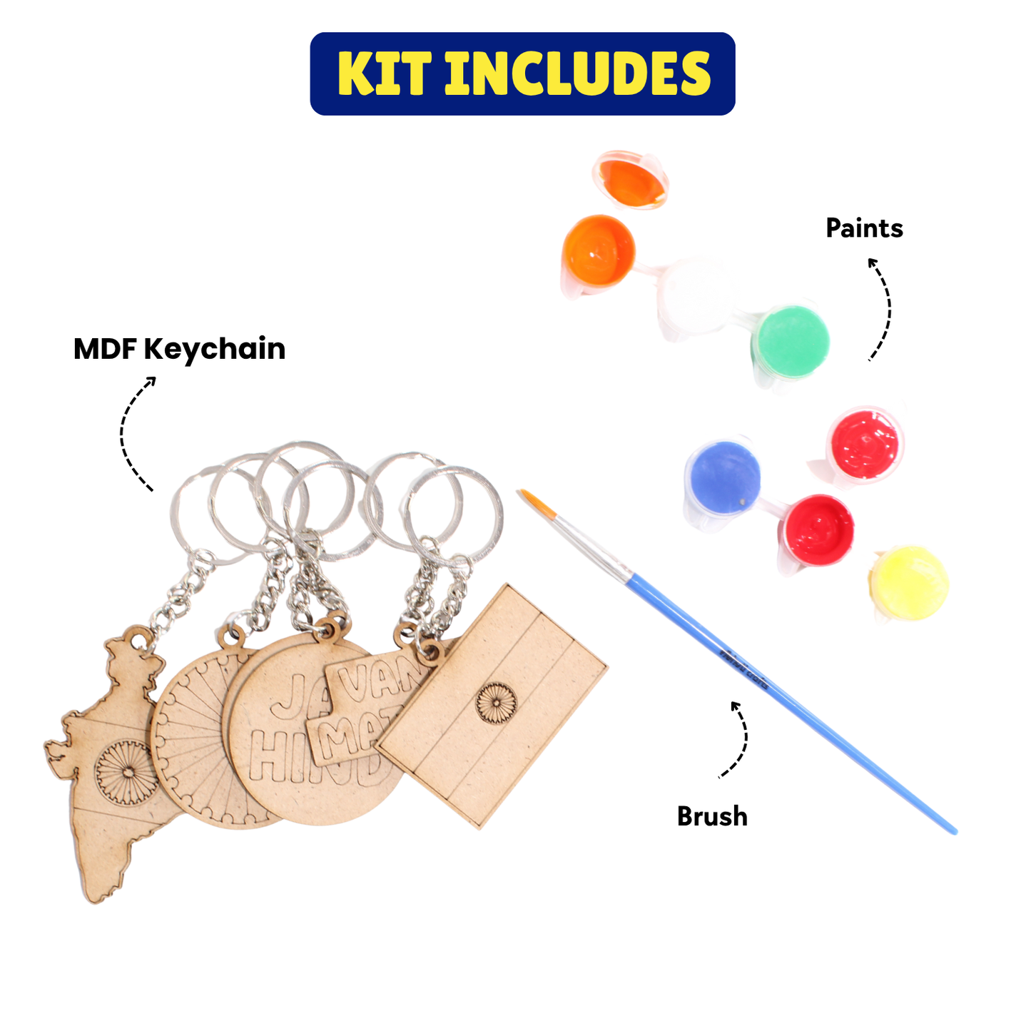 VibhutiCrafts Independence Day Keychain Painting Kit | Flag, Map, Jai Hind & More | Paints + Brush Included