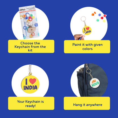 VibhutiCrafts Independence Day Keychain Painting Kit | Flag, Map, Jai Hind & More | Paints + Brush Included