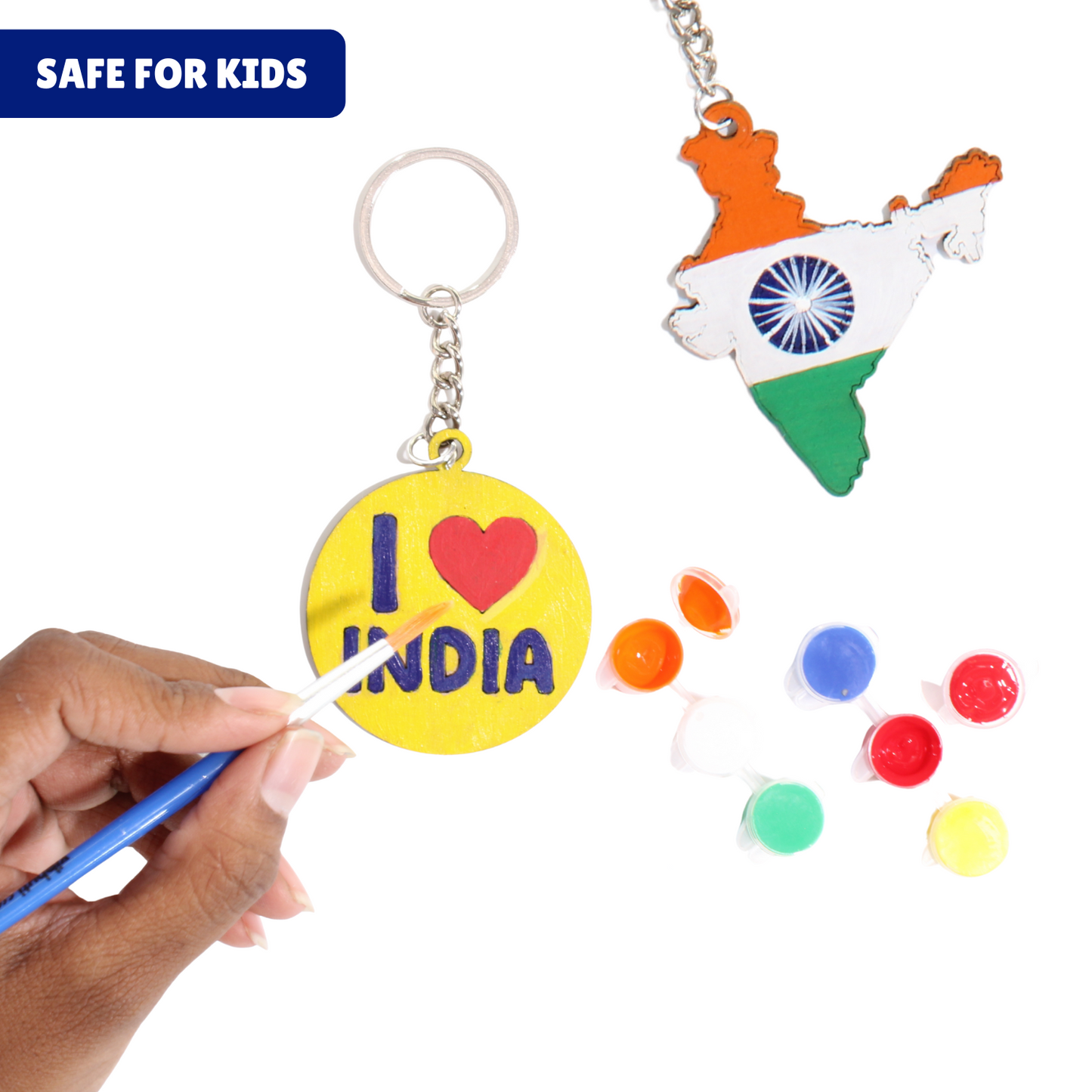 VibhutiCrafts Independence Day Keychain Painting Kit | Flag, Map, Jai Hind & More | Paints + Brush Included