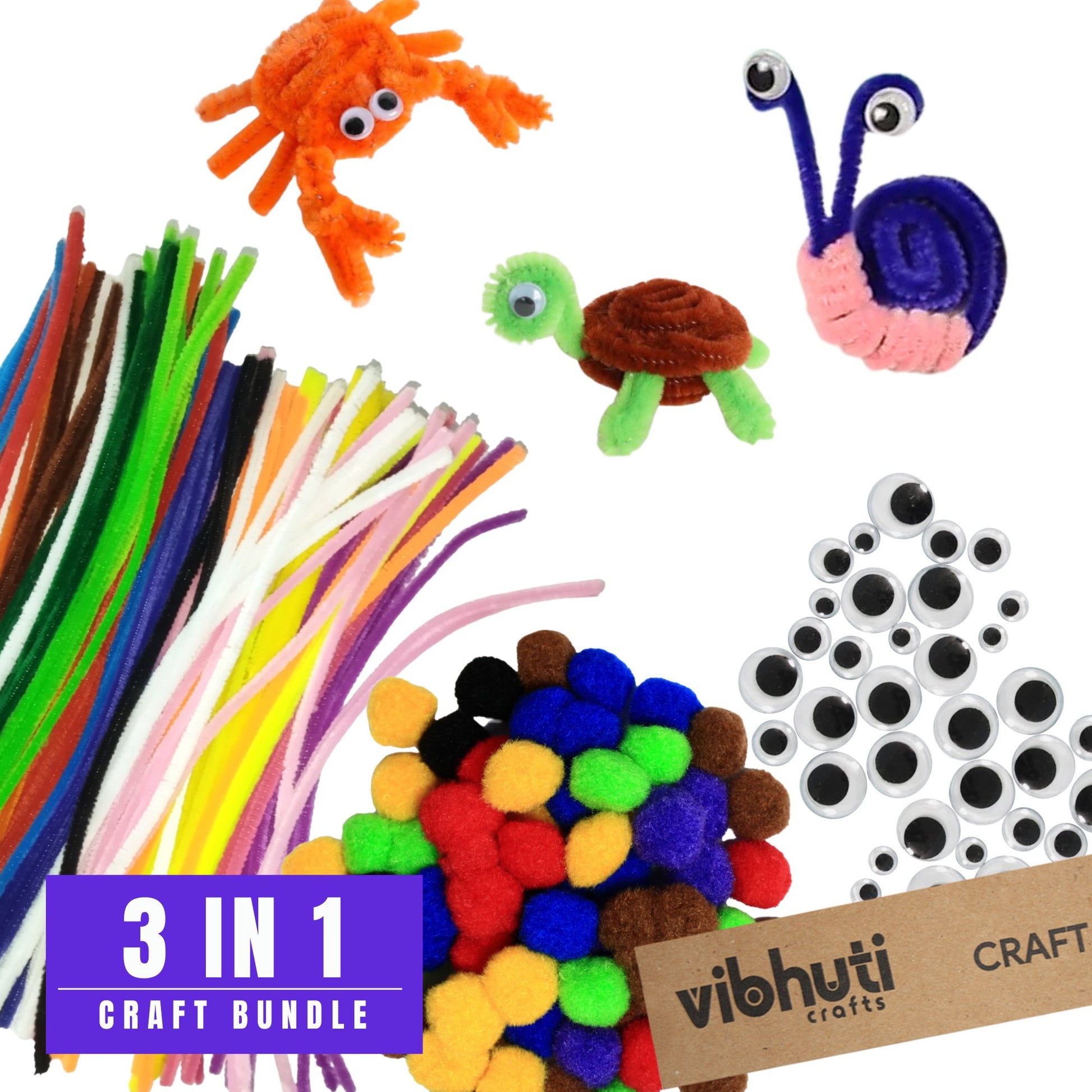 Craft 3-in-1 Bundle: Pipe Cleaner Craft Kit with Pom Pom Balls, Googly Eyes - Art Supplies for Boys & Girls by Vibhuti Crafts 5 - IN - 1 BUNDLE - MySkillShaala