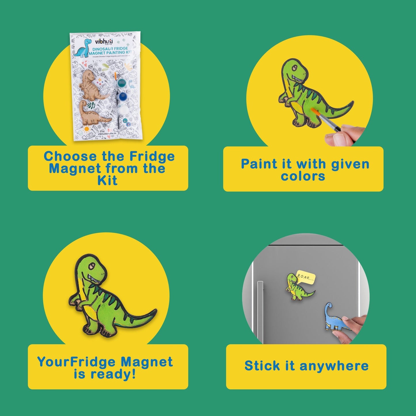 DIY Dinosaur Fridge Magnet Kit (Pack of 10) – Perfect for Party Favors & Return Gifts - VibhutiCrafts
