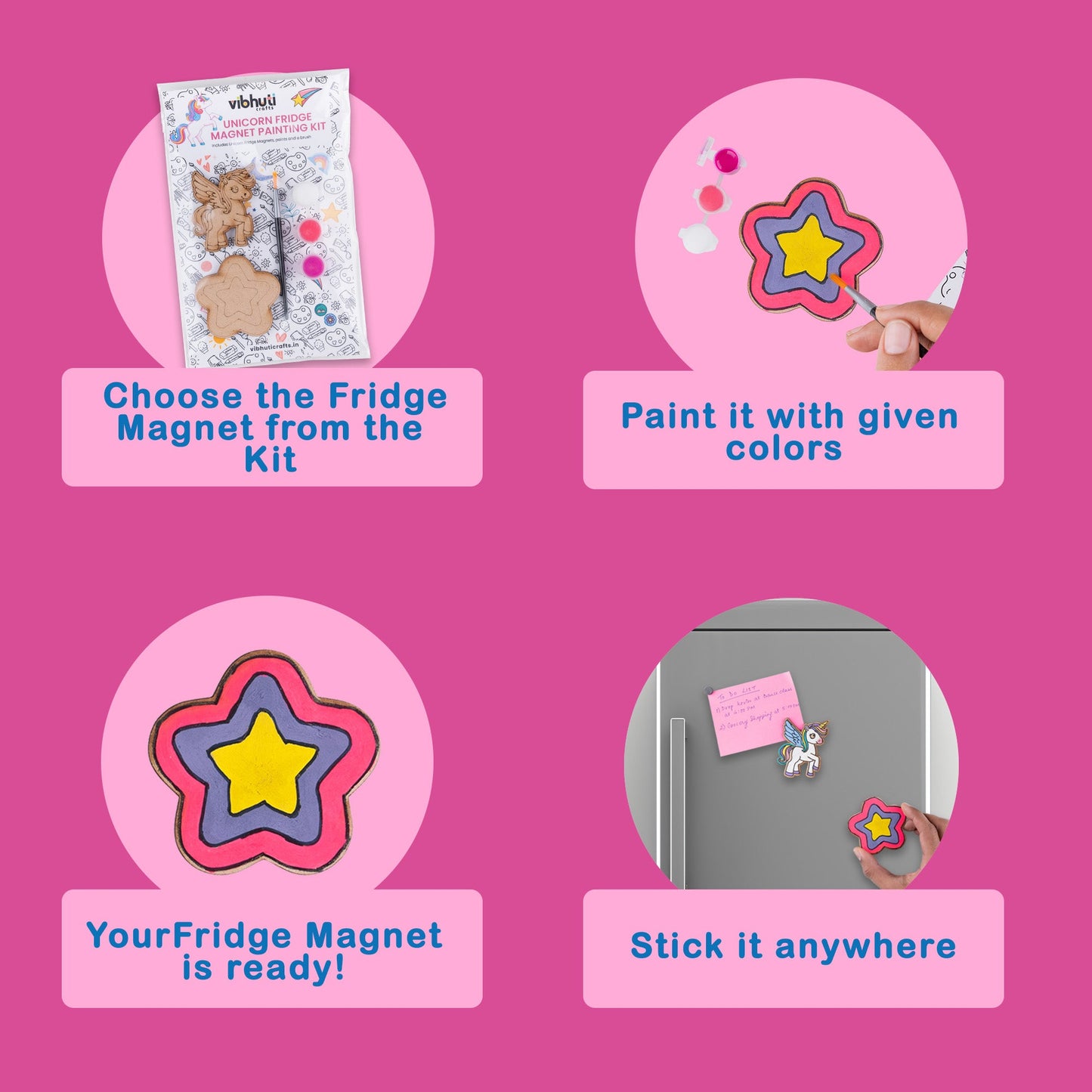 DIY Unicorn Fridge Magnet Kit – Fun & Creative Party Favor for Kids (Pack of 10) - VibhutiCrafts