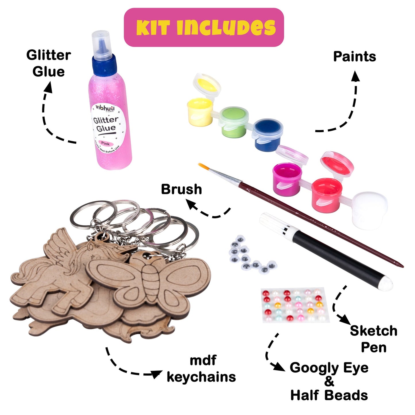 DIY Unicorn Keychain Kit - Customizable Crafts for Kids & Adults - VibhutiCrafts