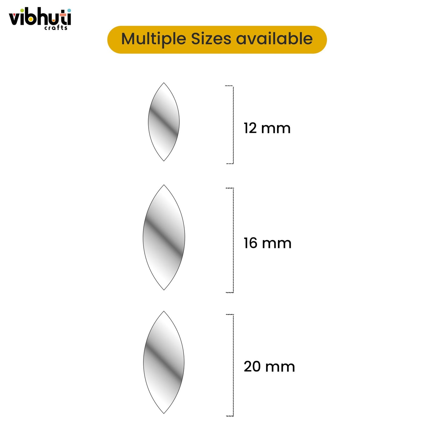 Eye Shape Mirror Cutouts (14mm, 538 Pieces) - VibhutiCrafts