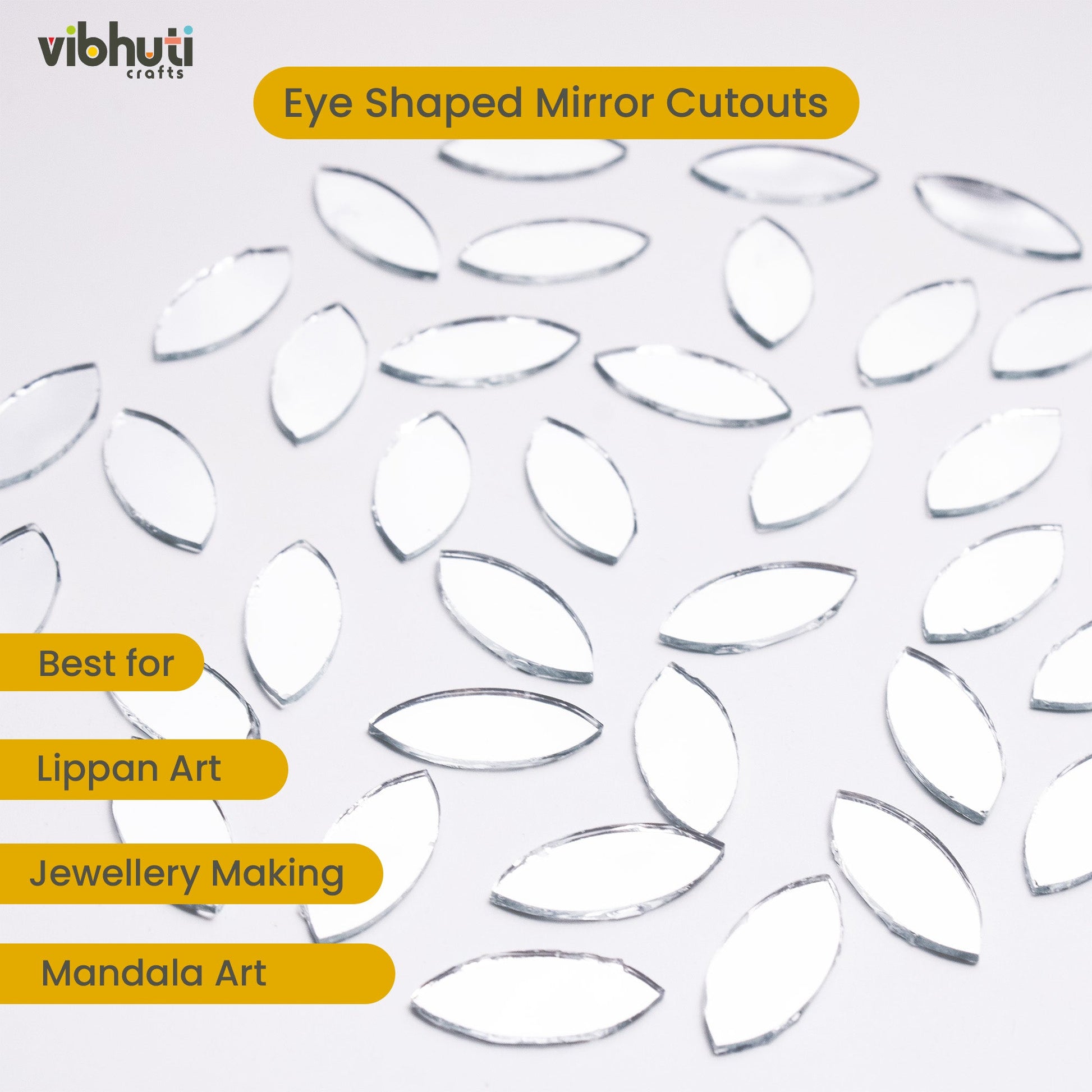 Eye Shape Mirror Cutouts (16mm, 301 Pieces) - VibhutiCrafts