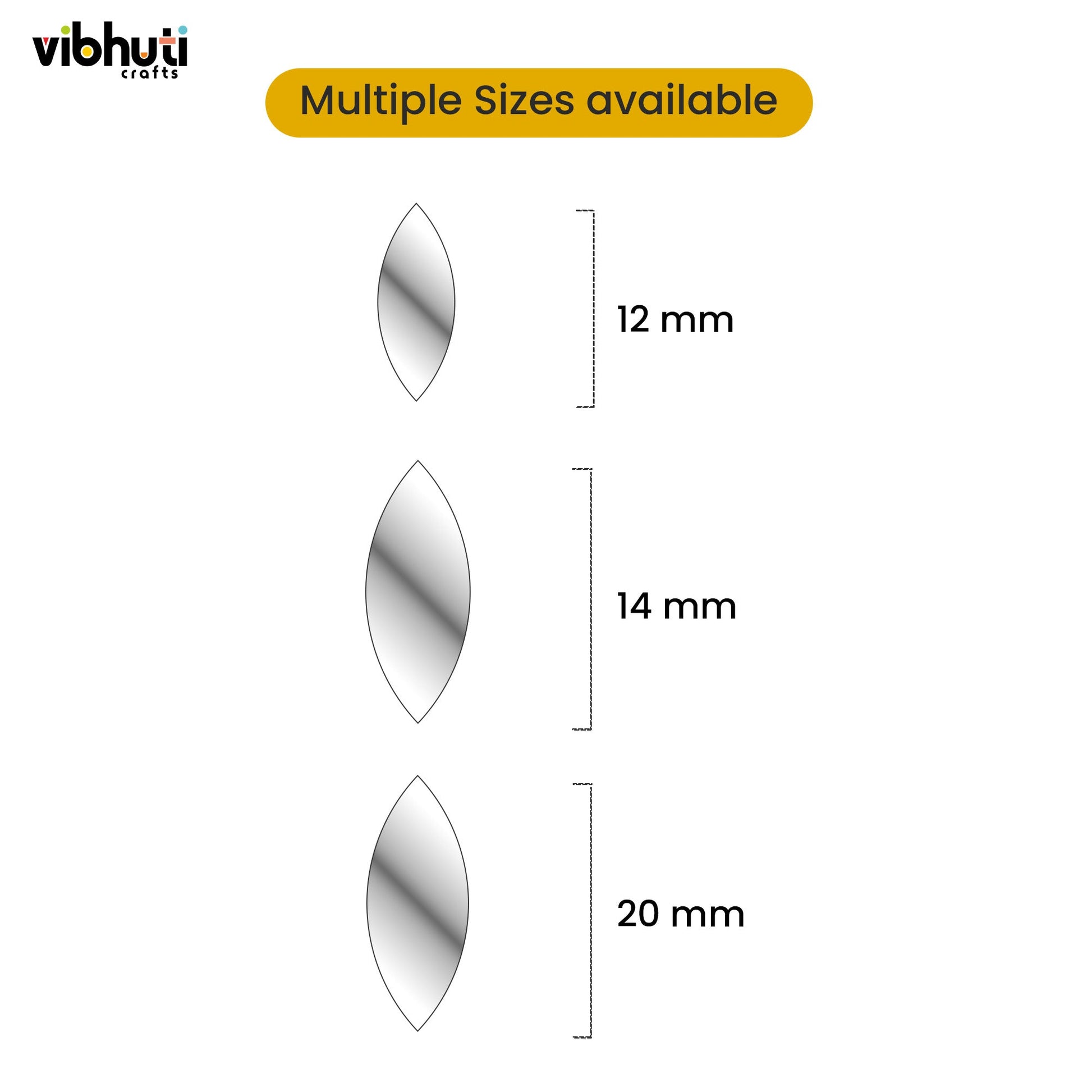 Eye Shape Mirror Cutouts (16mm, 301 Pieces) - VibhutiCrafts