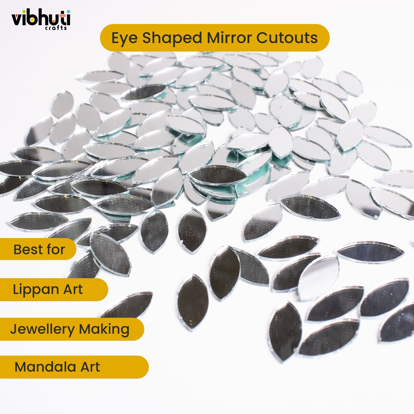 Eye Shape Mirror Cutouts (20mm, 304 Pieces) - VibhutiCrafts