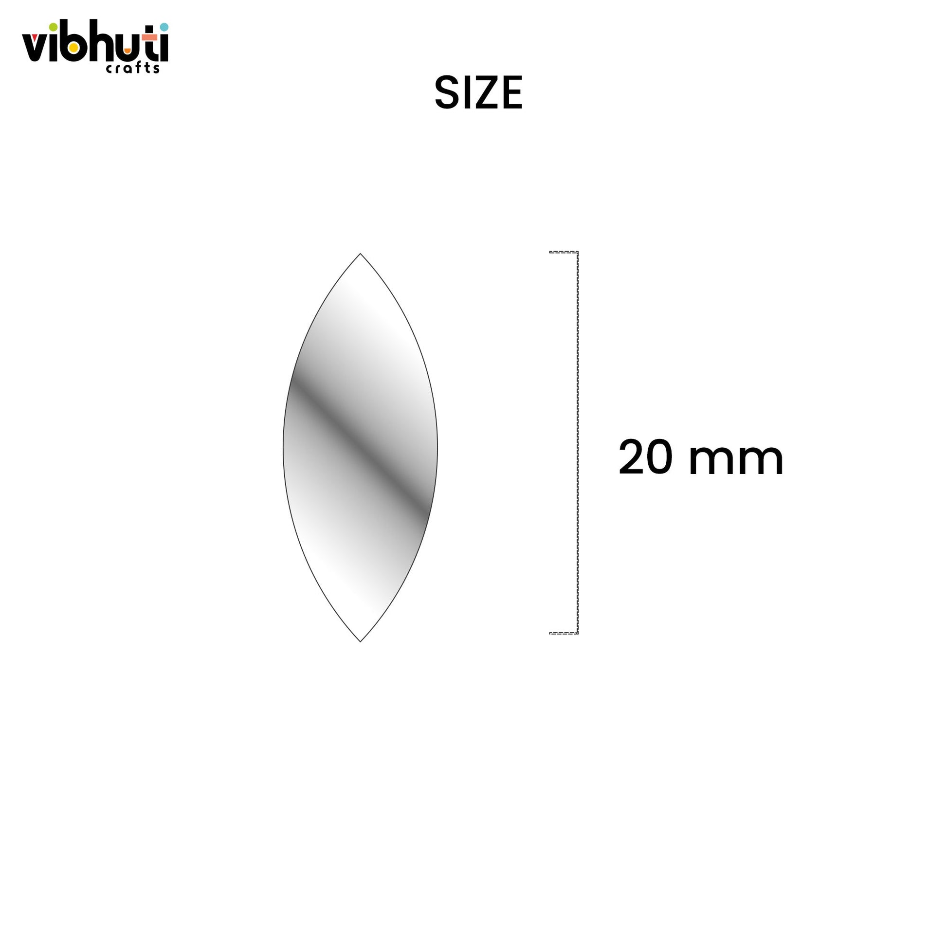 Eye Shape Mirror Cutouts (20mm, 304 Pieces) - VibhutiCrafts