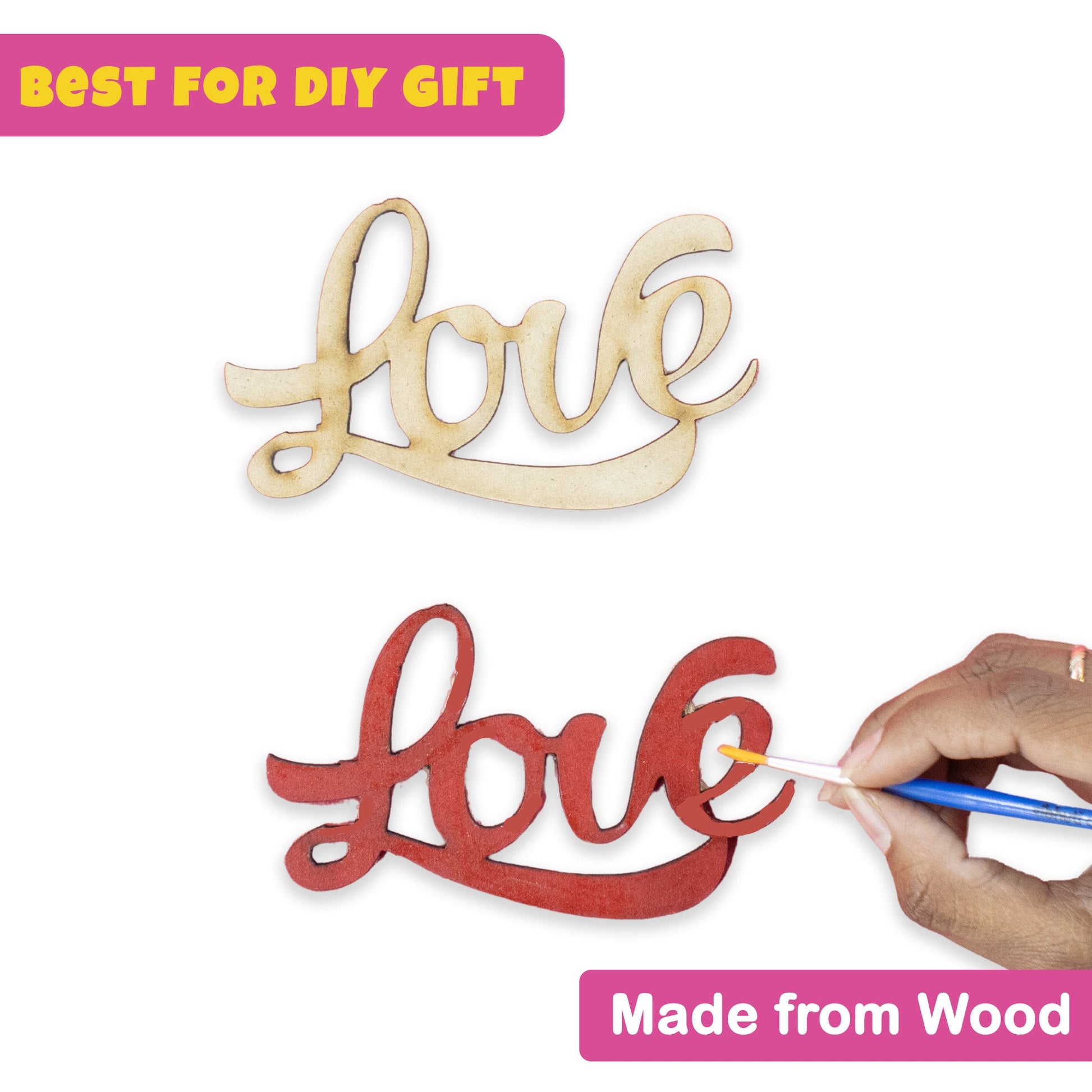 MDF Love Cutout - 4.5 Inch Wooden Decorative Craft for DIY Projects & Valentine's Gifts - VibhutiCrafts