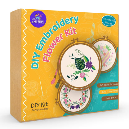 MySkillShaala Embroidery Flower Kit - DIY Sewing Kit for Adults, Handmade Sewing with Embroidery Patterns, Designs, Hoops and Threads - MySkillShaala