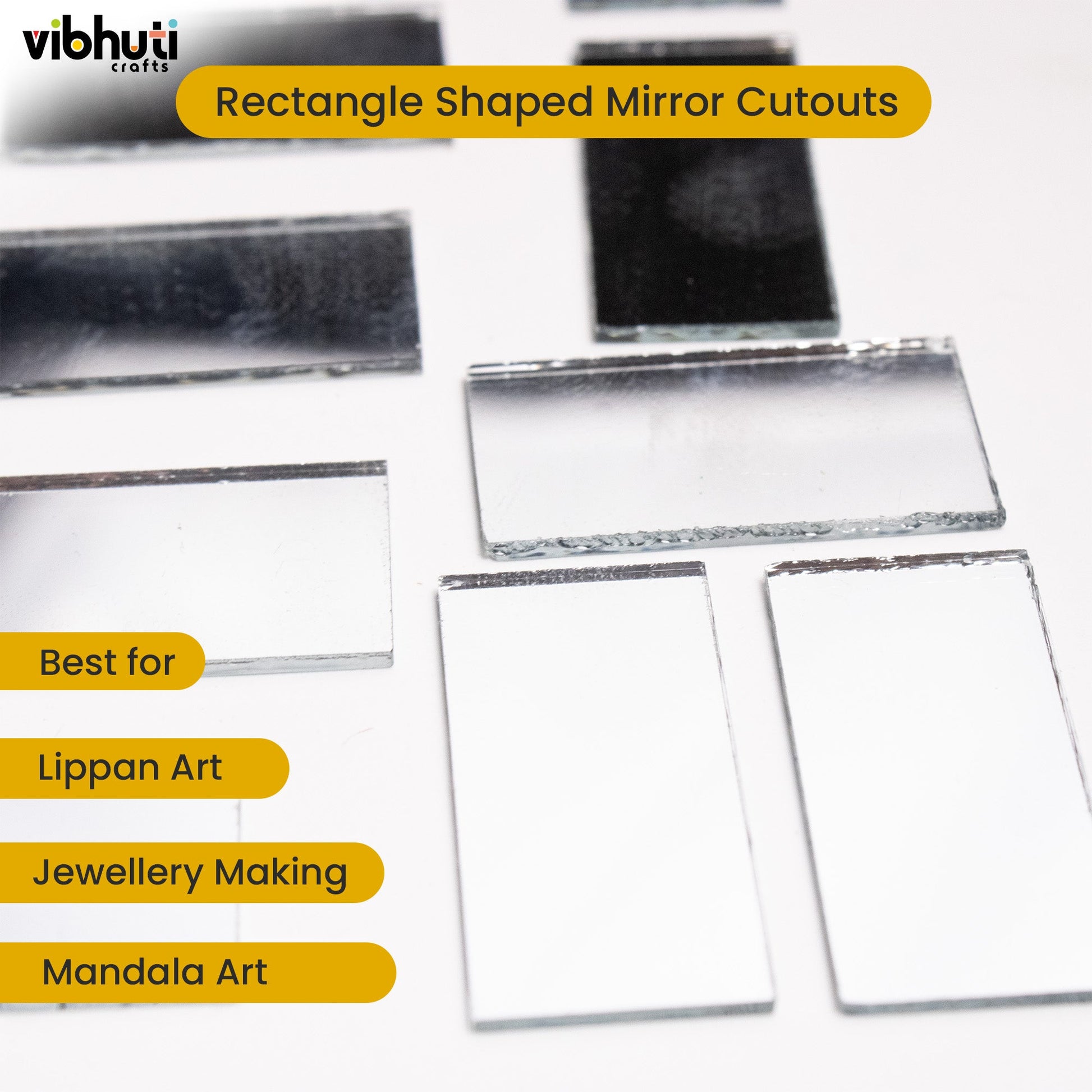 Rectangular Shape Mirror Cutout (12mm, 106 Pieces) - VibhutiCrafts