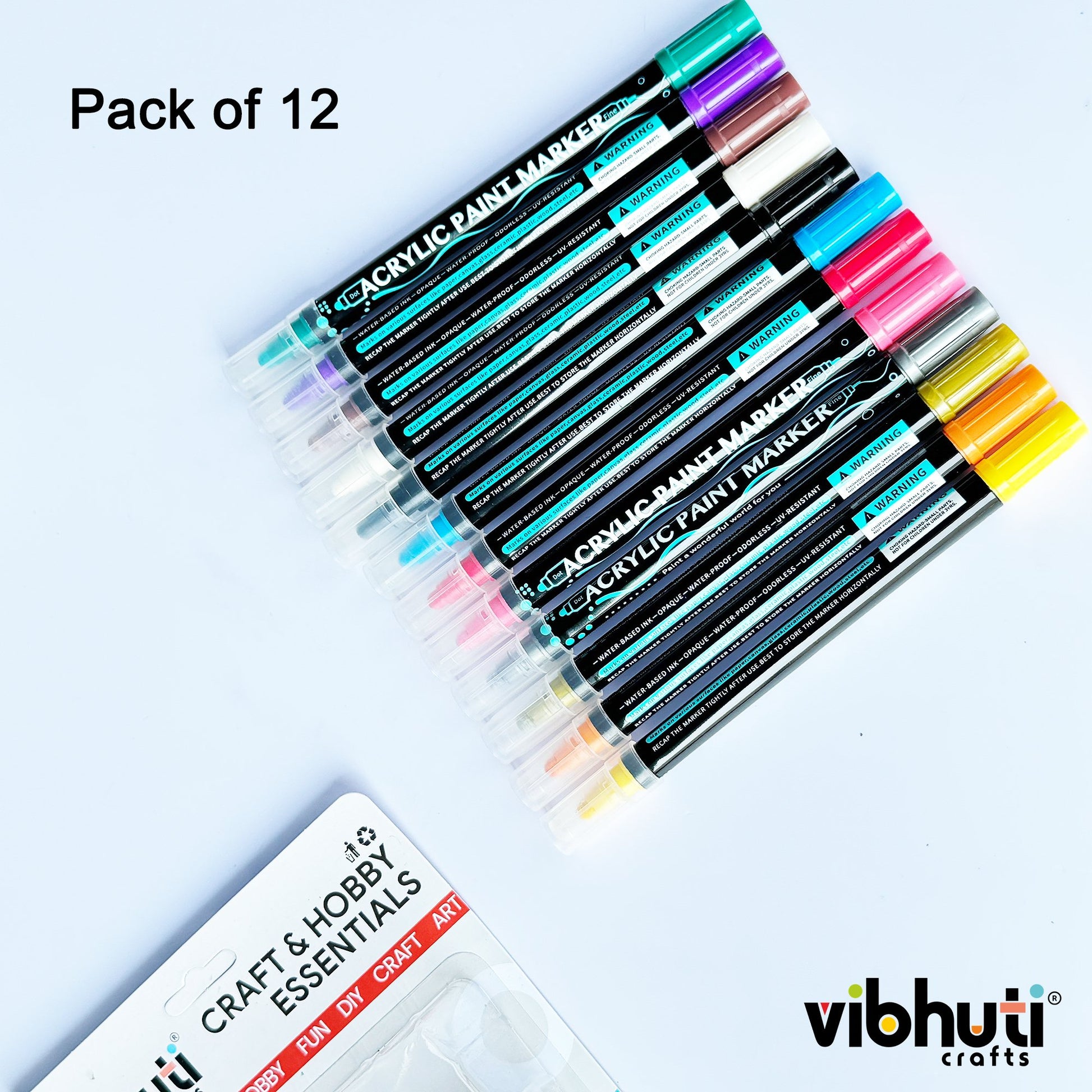 Vibhuti Crafts Acrylic Markers Set of 12 - Dual Tip Paint Pens for DIY Crafts - MySkillShaala