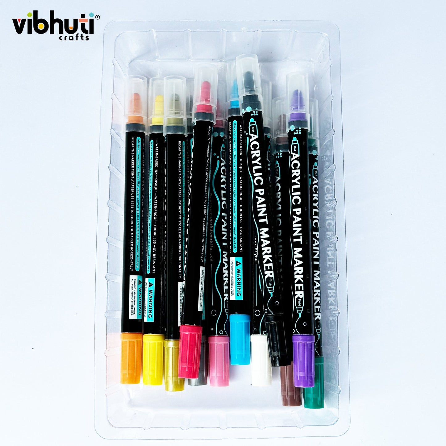 Vibhuti Crafts Acrylic Markers Set of 12 - Dual Tip Paint Pens for DIY Crafts - MySkillShaala