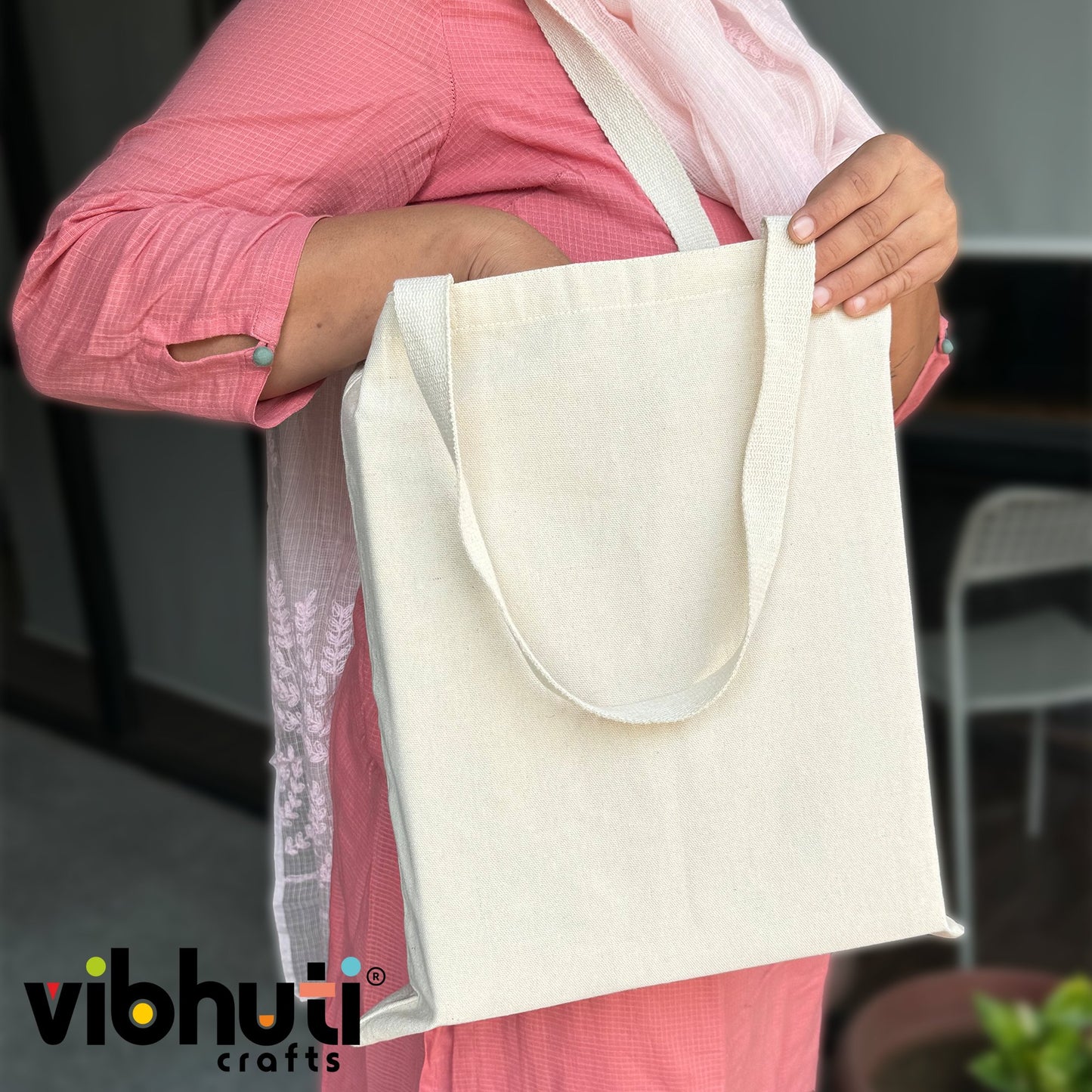 Vibhuti Crafts Cotton Tote Bags - Plain Canvas, Reusable (Set of 4) - MySkillShaala