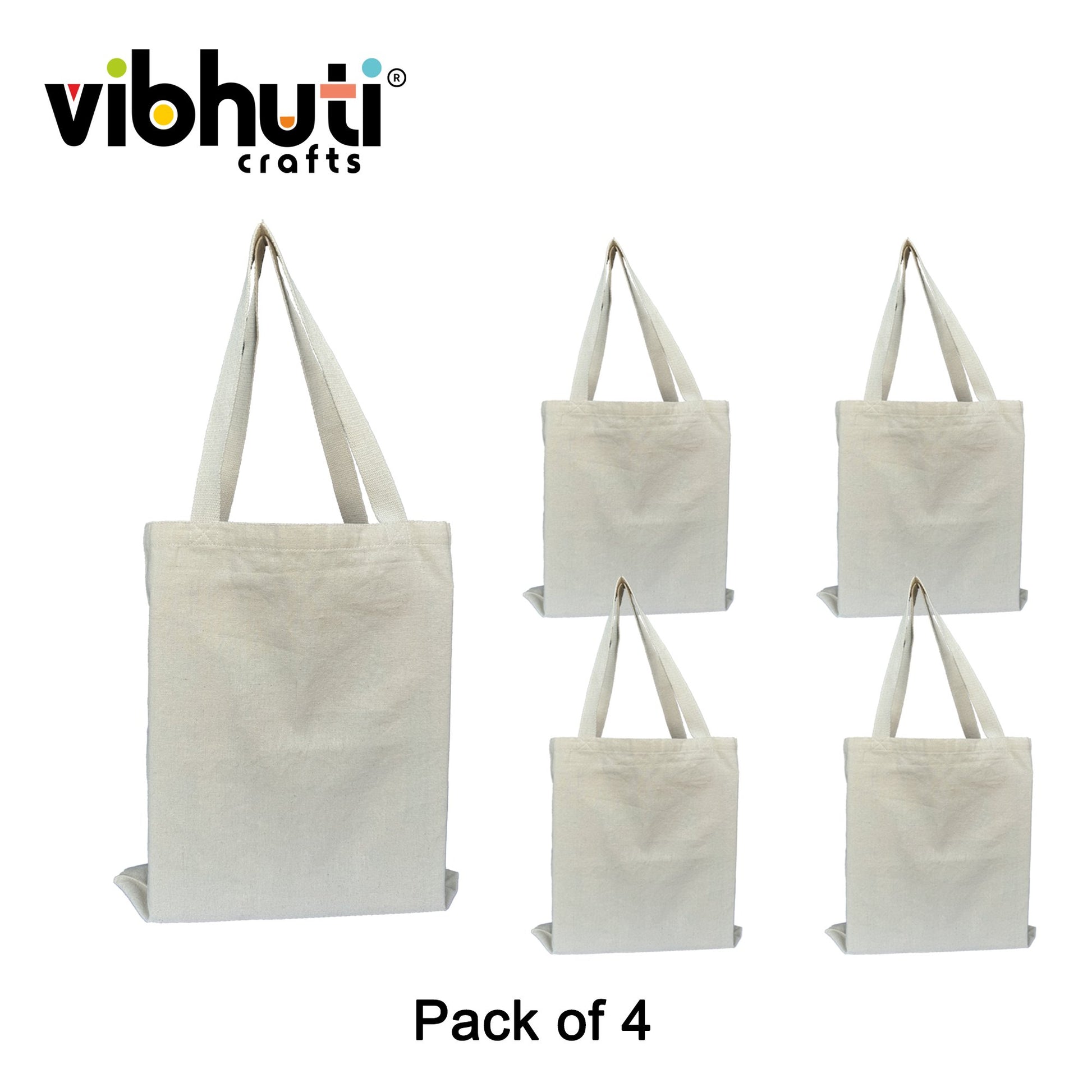 Vibhuti Crafts Cotton Tote Bags - Plain Canvas, Reusable (Set of 4) - MySkillShaala