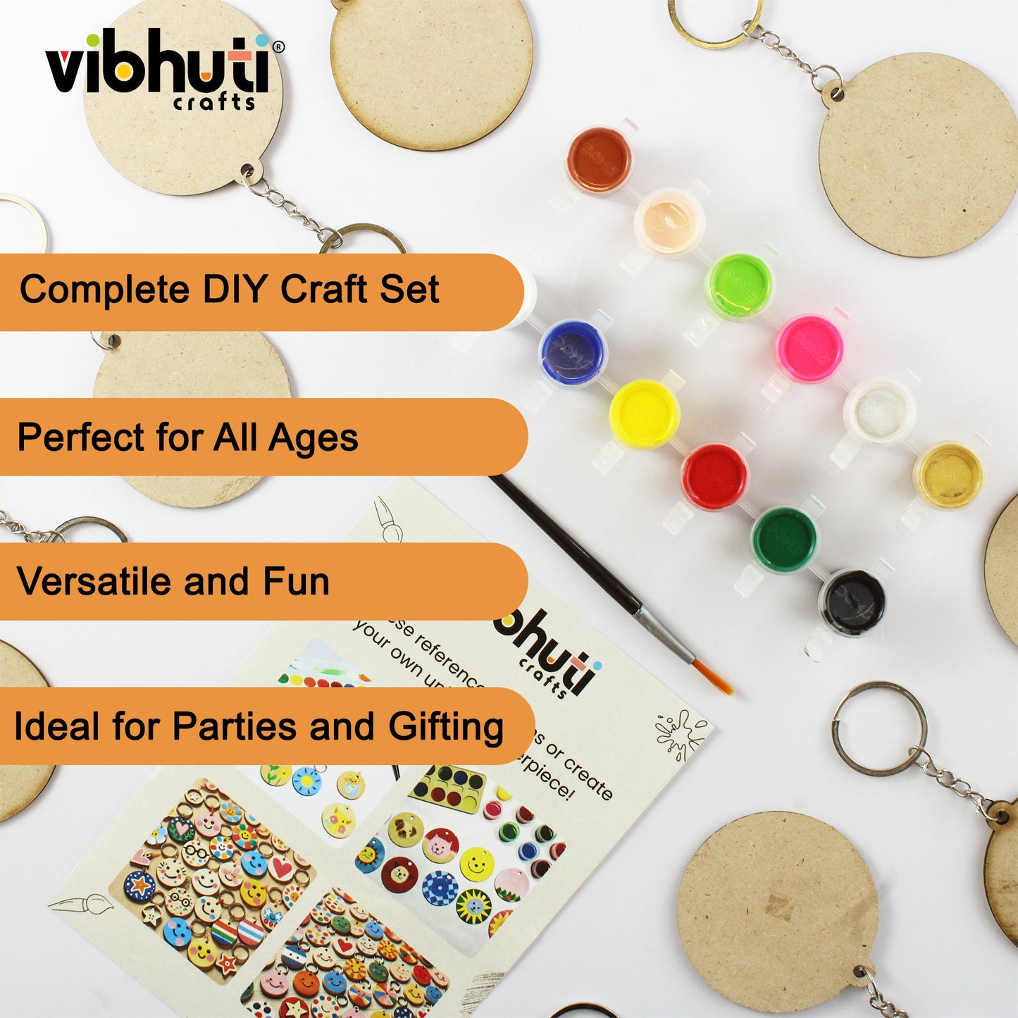 Vibhuti Crafts DIY Keychain Painting Kit - MDF Keychains (Pack of 10) for Kids & Adults - MySkillShaala