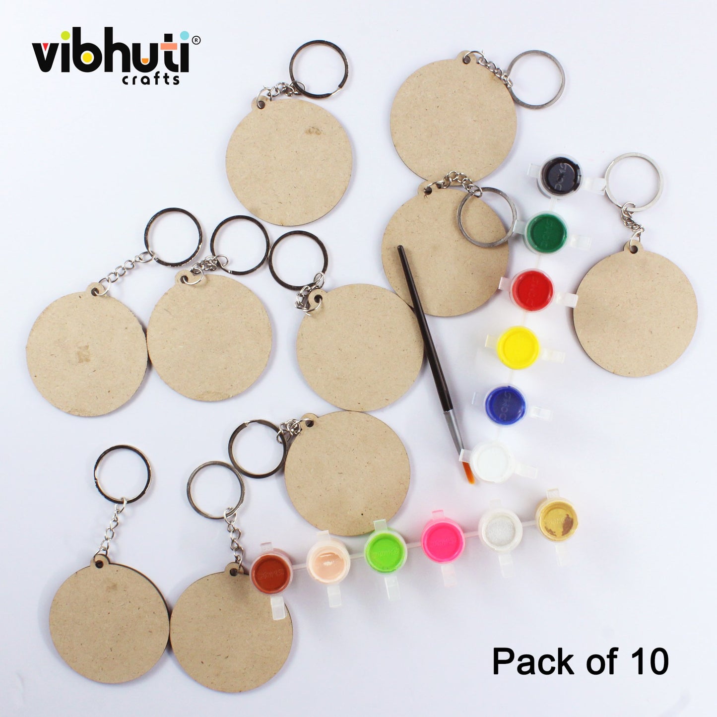 Vibhuti Crafts DIY Keychain Painting Kit - MDF Keychains (Pack of 10) for Kids & Adults - MySkillShaala