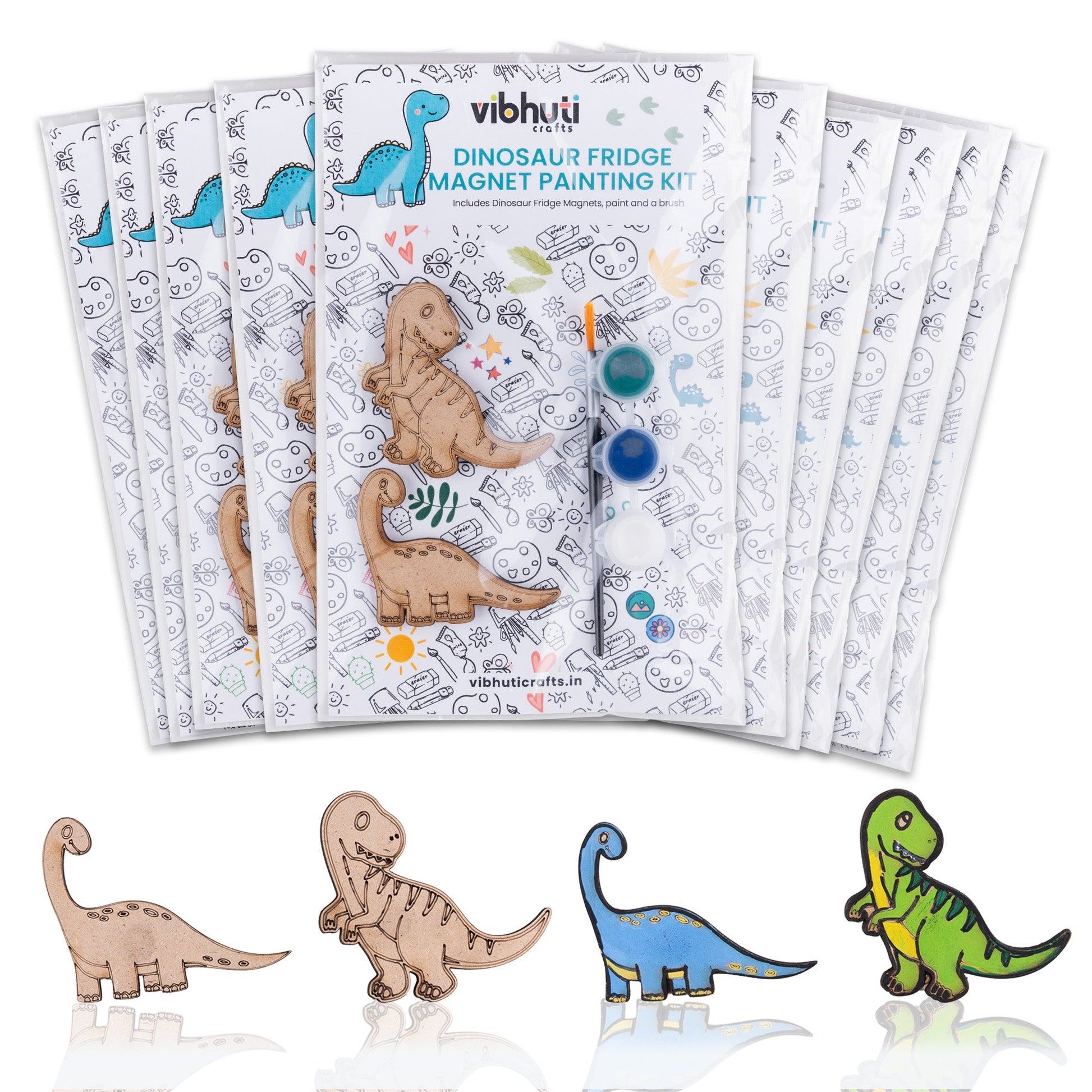Vibhuti Crafts’ DIY Party Favor Kit – Fridge Magnet Sets with Paints, Brush, and Decorations – Perfect for Return Gifts & Creative Craft Activities Dinosaur - VibhutiCrafts